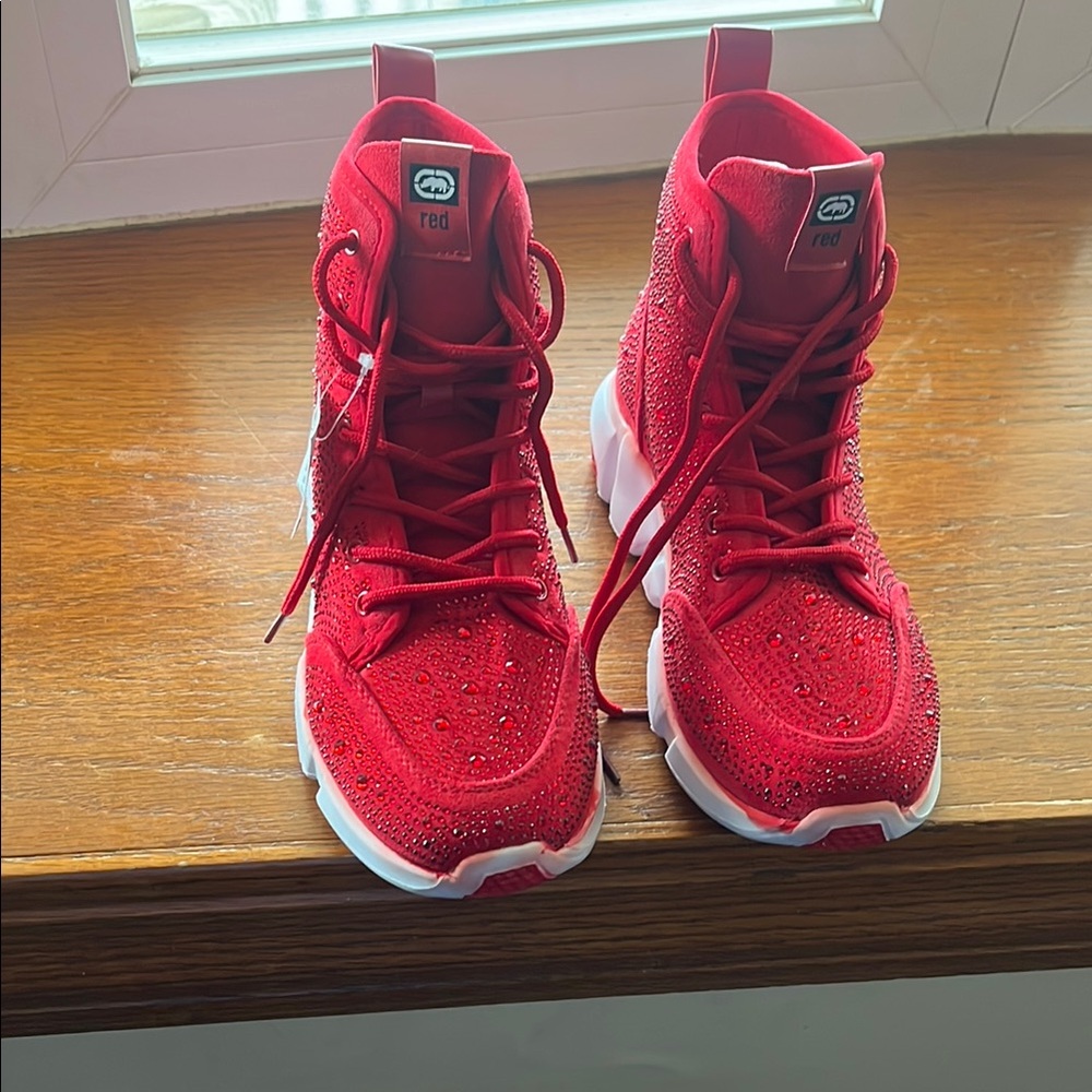 Red Rhino casual high top sneakers with rhinestones